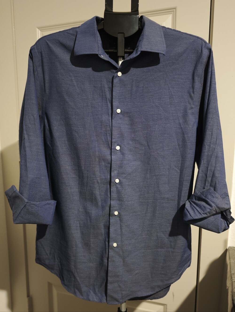 Structure Men's Fitted Long-Sleeves Blue Dress Shirt Size L ( 16-16 1/2, 32/33 )